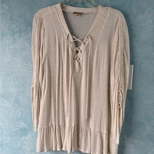 Democracy Beige Lace-Up Blouse